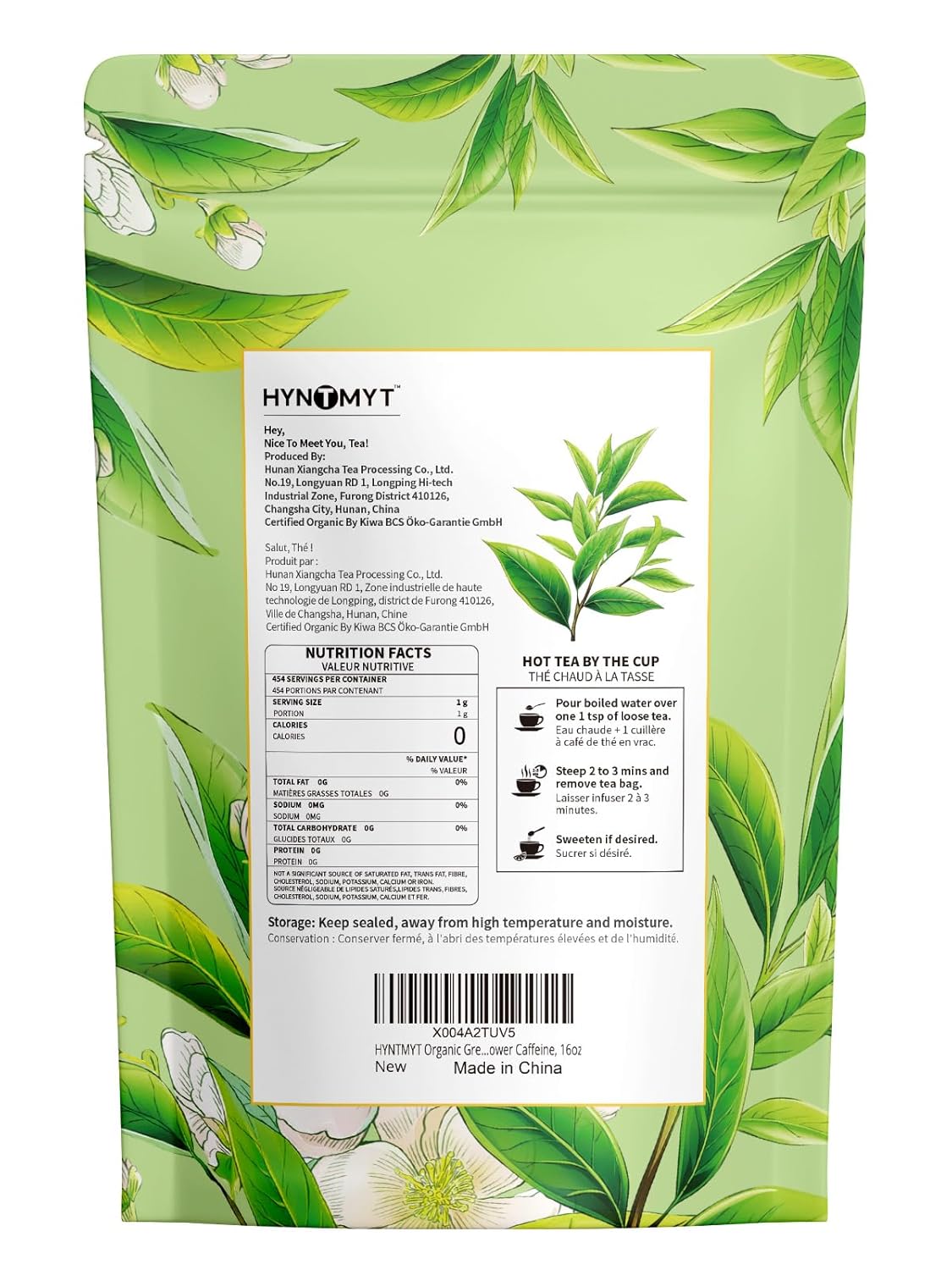 HYNTMYT Organic Green Tea Loose Leaf, USDA Organic Green Tea, Smooth & Crisp Taste, Lower Caffeine, 16oz