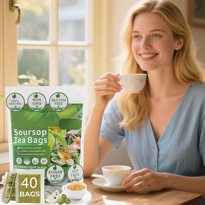 Soursop Graviola Leaf Tea organic, 100% Natural soursop leaves organic. No Sugar, No Caffeine, No Gluten, Vegan (Soursop- 2 Bag (80 Pcs))