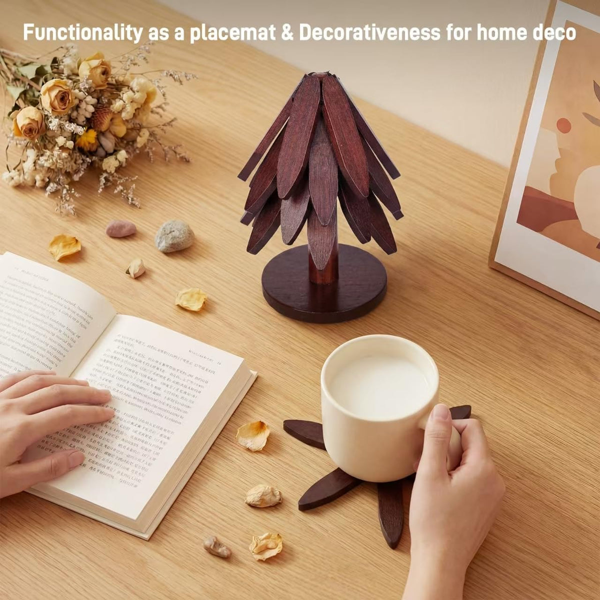 DecBeLiv Foldable Tree Trivet Wooden Hot Plate Holder, Bamboo Trivet for Hot Dishes, Heat-Resistant Pot Holder Tree for BBQ, Picnic, Outdoor Dining &amp; Kitchen Decor