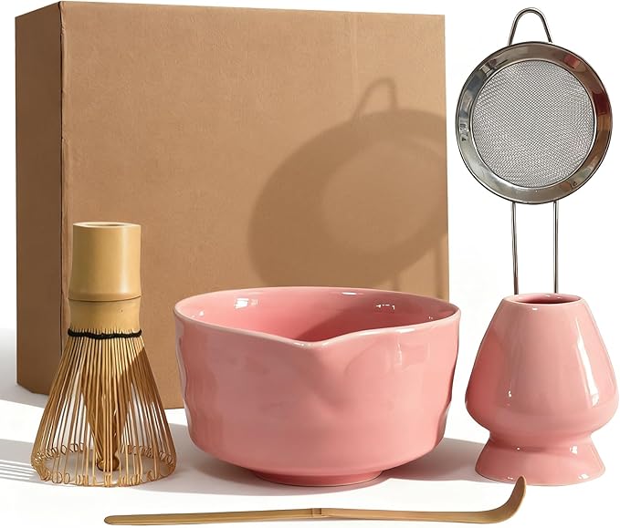 Matcha Whisk Set Cute 18 oz Matcha Bowl Kit 5 pcs Great for Tea Lover Pink