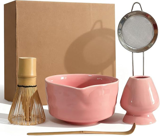 Matcha Whisk Set Cute 18 oz Matcha Bowl Kit 5 pcs Great for Tea Lover Pink