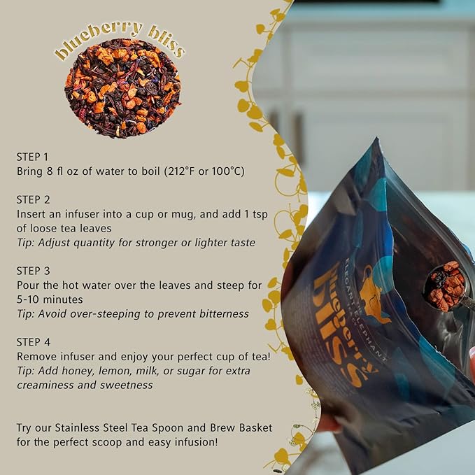 Blueberry Bliss Tea, Organic Loose Leaf Herbal Tea – Real Fruit, Summer Juice, Caffeine-Free, Refreshing Sweet Iced Drink