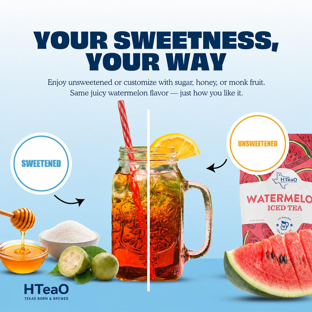 HTeaO Watermelon Iced Tea Bags - Make 4 Gallons - Texas Style - Black Tea
