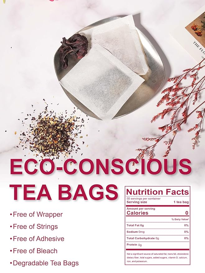 TeeLux Raspberry Hibiscus Tea Bags, Tart Hibiscus with Sweet Licorice & Refreshing Lemongrass, Tart & Sweet Flavor, Caffeine Free, 100 Count