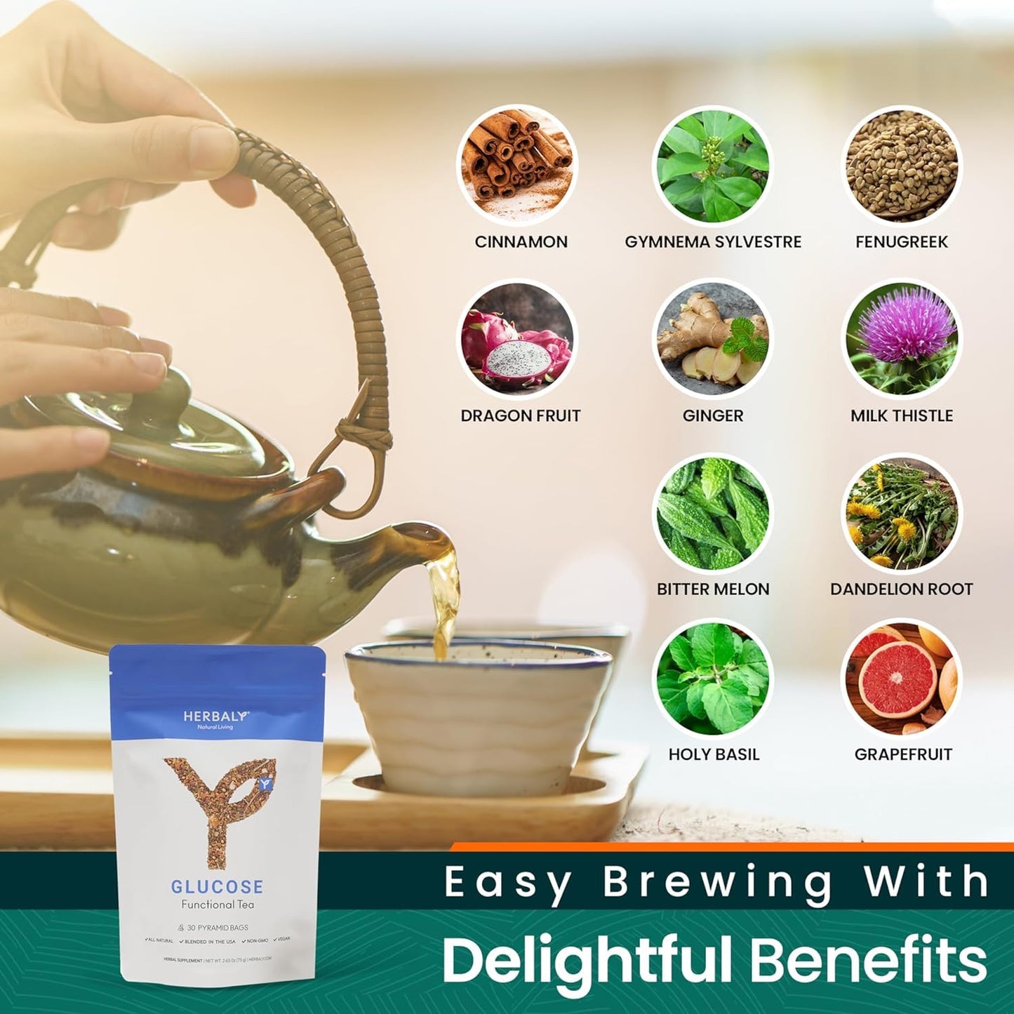 Herbaly Glucose Organic Herbal Tea - Metabolism &amp; Sugar Cravings, 28 Ct