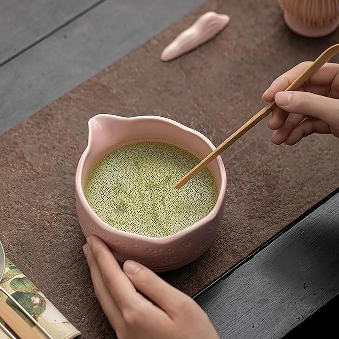 Matcha Whisk Set, 8-Piece Matcha Tea Set with Bamboo Whisk (Chasen), Ceramic Bowl (Chawan), Sifter, Scoop & Holder for Home Use (Gradient Green)