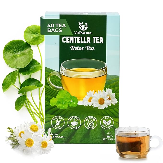 VieTreasures Detox Tea – 2.8oz (40 Tea Bags) | Gotu Kola, Corn Silk, Chamomile, Stevia | Caffeine-Free, No Added Sugar, Mild Sweet Flavor Herbal Infusion | Assist With Water Retention & Digestion