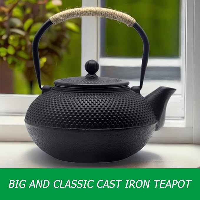 Big Cast Iron Teapot, Japanese Tetsubin Tea Kettle for Stovetop Safe, Cast Iron Teapot with Stainless Steel Infuser for Loose Tea and a Fully