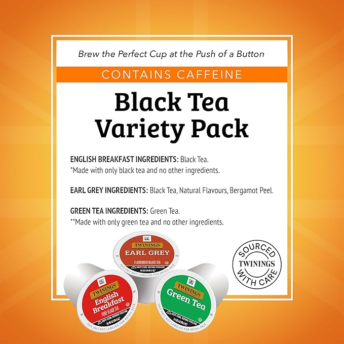 Twinings 36 K-Cup Pods Variety Pack, Includes English Breakfast, Earl Grey, and Green for Keurig and Single Cup Brewers, 12 Count (Pack of 3), Caffeinated, Enjoy Hot or Iced