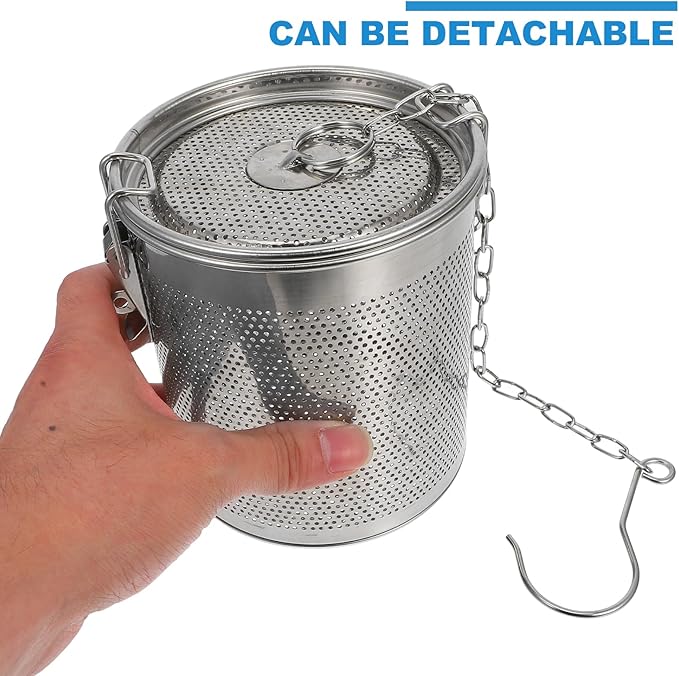 Large Tea Infuser, 5 Inch Tea Strainers for Loose Tea, 304 Stainless Steel Soup Seasoning Filter with Buckled Lid & Chain Hook, Fine Mesh Hole Cooking Filters for Tea, Spice, Soup, Seasoning