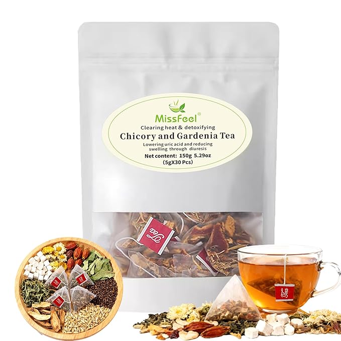 Chicory and Gardenia Tea, Liver and Kidney Detox, Nine Organic Herbal Ingredients, Sugar & Caffeine 