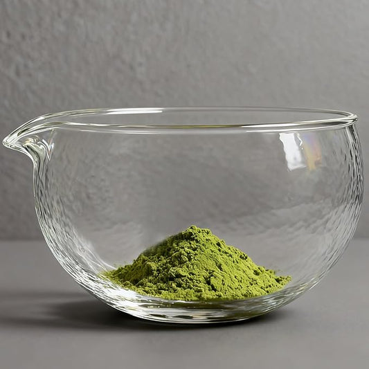 Textured Glass Matcha Bowl With Spout,1 Pack Handmade Clear Glass Chawan Matcha Green Tea Whisk Bowls
