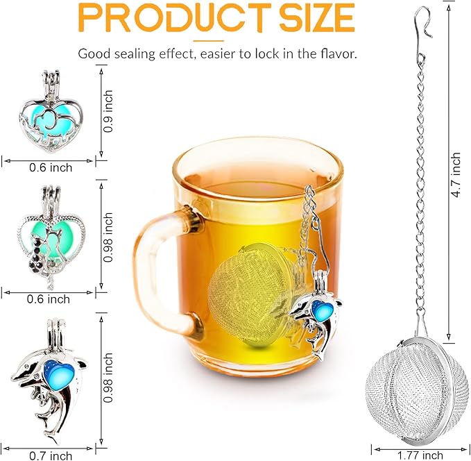 3pcs Tea Infuser TeaSanavie Loose Tea Steeper Stainless Steel Fine Mesh Tea Ball Loose Leaf Tea Infusers Glow In The Dark Cute Heart Pendant Tea