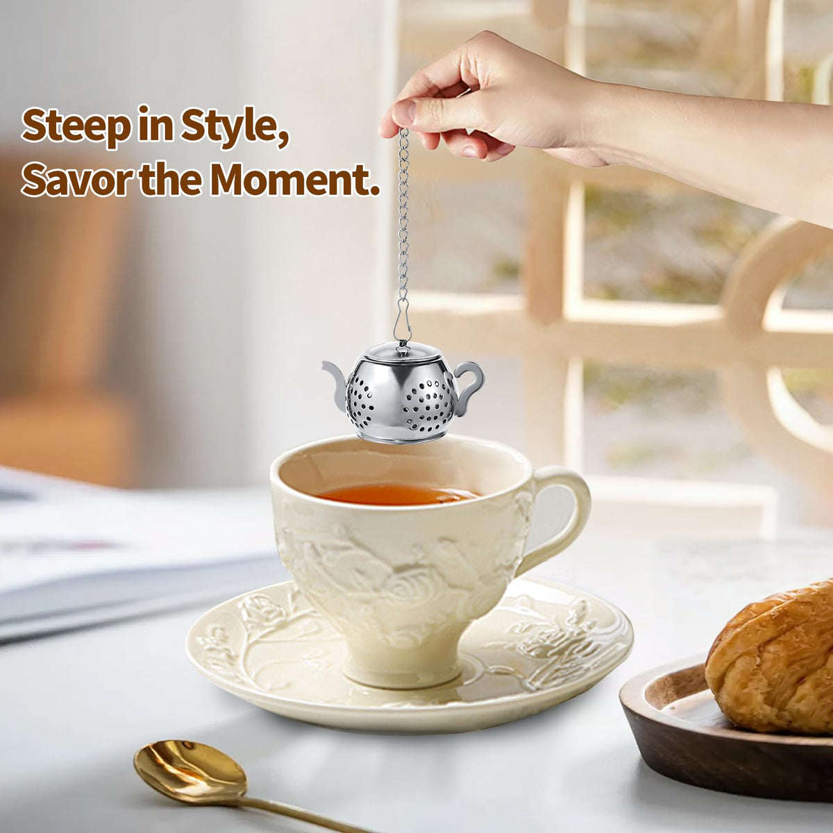 MOIKKA-GC 2 Pack Tea Infusers with Spoon, Loose Leaf Tea Strainer, Teapot Design