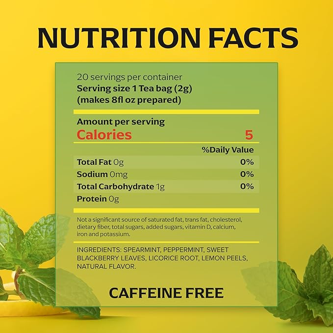 Lipton Smooth Mint with Lemon Peels Tea Bags, caffeine free Tea, Fruit and Herbal Tea, Individually Wrapped, 20 Tea Bags