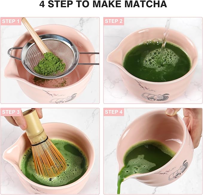 Matcha Whisk Set – 8 PCS Complete Ceremonial Grade Matcha Set, Premium Japanese Matcha Kit with Bamboo Whisk for Matcha Tea, Mixing Bowl, Scoop