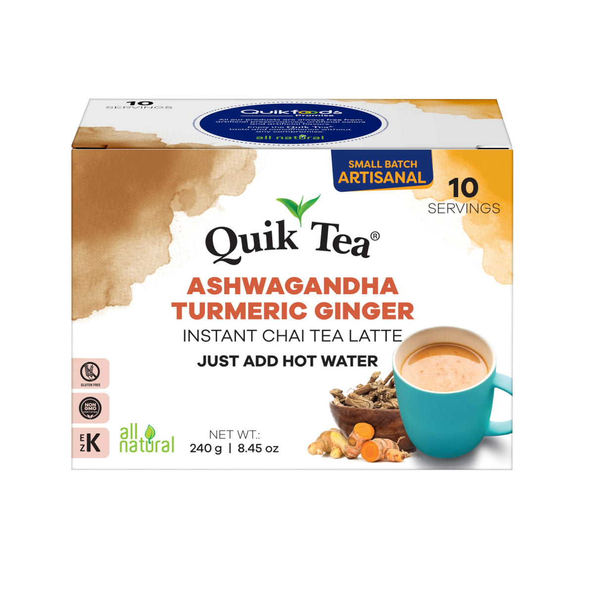 Quik Tea QuikTea Instant Chai Tea Latte Mix, Ashwagandha Turmeric Ginger, 10 Sachets