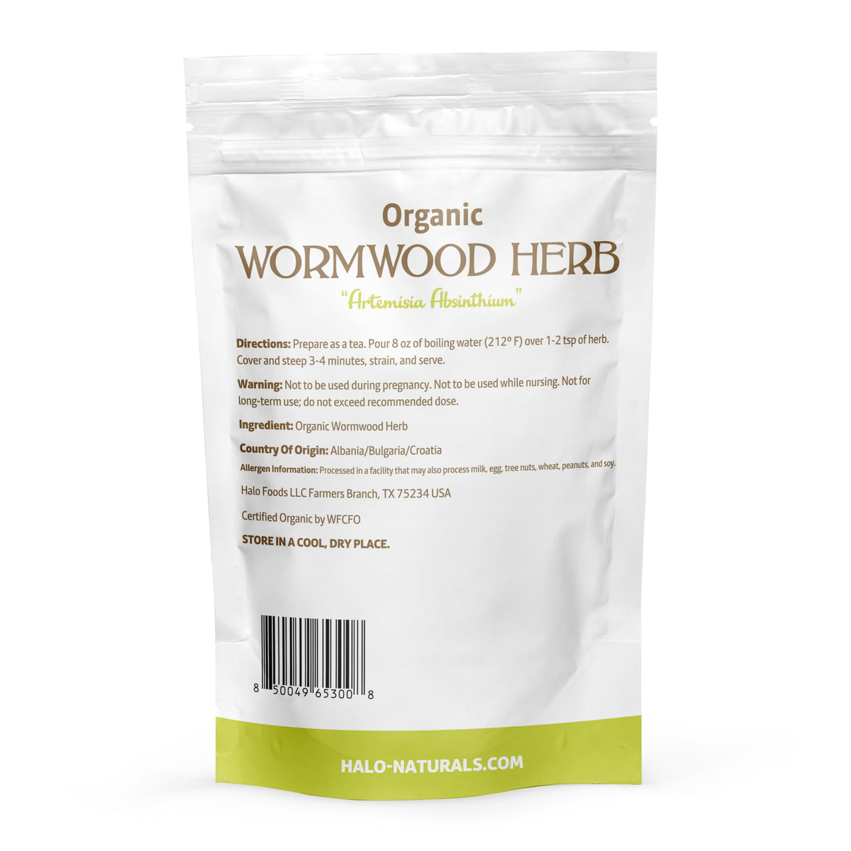 Halo Naturals Organic Wormwood Herb Cut & Sifted, 4 Ounces (Artemisia Absinthium) USDA Certified Wormwood Tea | Non-GMO