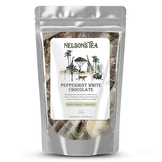 Nelson's Tea - Peppermint White Chocolate - Caffeine Free - Loose Leaf Tea with Green & Red Rooibos - White Chocolate Peppermint Tea (2 oz)