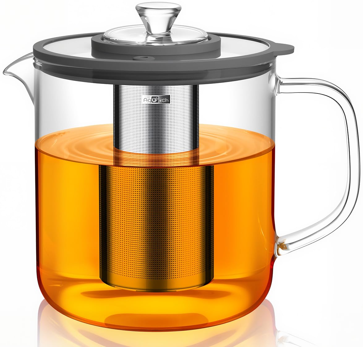 Aquach 68oz Glass Tea Pot with Infuser, Stovetop Safe Borosilicate Teapot