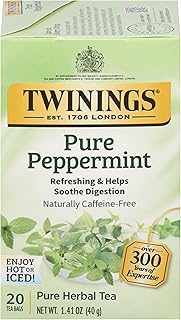 Twinings Pure Peppermint Herbal Tea Individually Wrapped Bags, 20 Count (Pack of 1), Fresh Minty Flavour, Naturally Caffeine-Free, Enjoy Hot or Iced, 20 Teabags