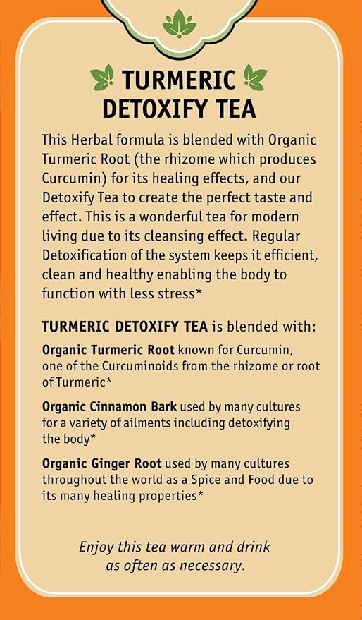Herbal Cup Ayurveda Turmeric Tea, Organic Detoxify, No Caffeine Herbal Teas (Turmeric Detoxify, 16 Count (Pack of 6))