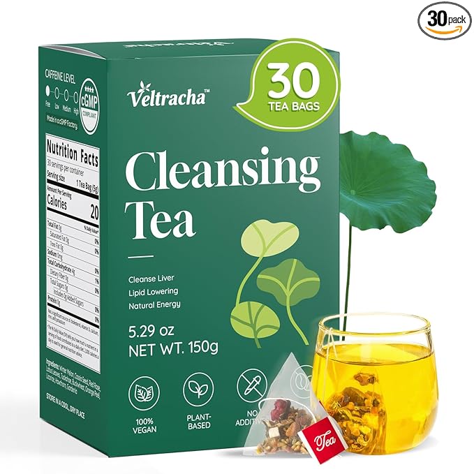 Verltracha Liver Detox Tea, 30 Tea Bags, Oil Reducing Tea for Liver with Winter Melon & Lotus Leaves, 10 Natural Ingredients Support Liver Health, 5.29 oz