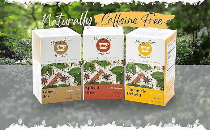 Happy Sips Herbal Tea – Turmeric Delight - Made of 11 Non-GMO Natural Herbs & Spices with No Artificial Flavor, Colors, or Additives, 100% Naturally Caffeine Free, 20 Individually Wrapped Tea Bags (Pack of 1)