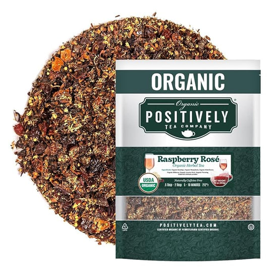 Organic Positively Tea Company, Raspberry Rosé Herbal Tea, Loose Leaf, 16 Ounce
