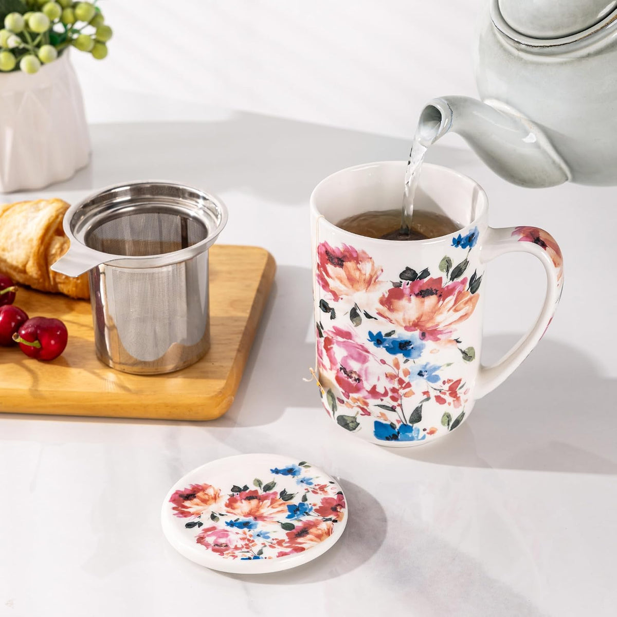 GBhome Tea Mug with Infuser and Lid,18 oz Loose Leaf Tea Cup with Steeper