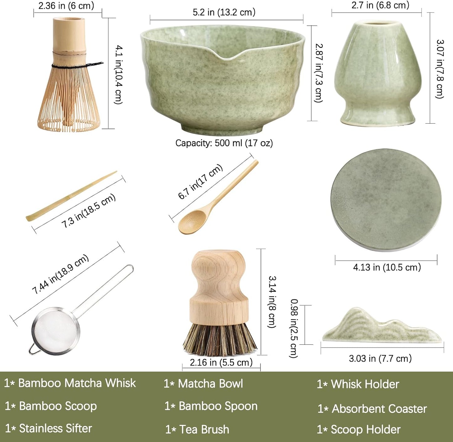 Ochcahser Matcha Whisk Set, Complete Japanese Matcha Kit for beginner | 10 Pcs Ceramic Matcha Set - Matcha Bowl with Spout and Coaster, Matcha Whisk and Holder, Sifter, Scoop, Spoon, Cleaning Brush