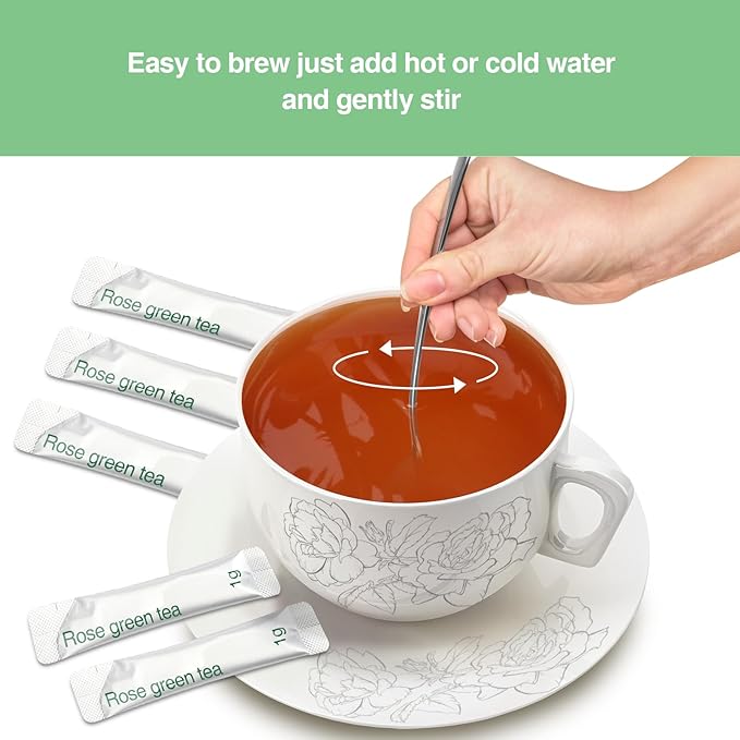 Taiping HK Rose Instant Green Tea Classic-100% Tea Leaves 10 Single Serve Stick Packs Unsweetened No Additives On-the-Go for Travel, Work, Outdoors , Helps Support Digestive Health Hot or Iced Teas (10Count)