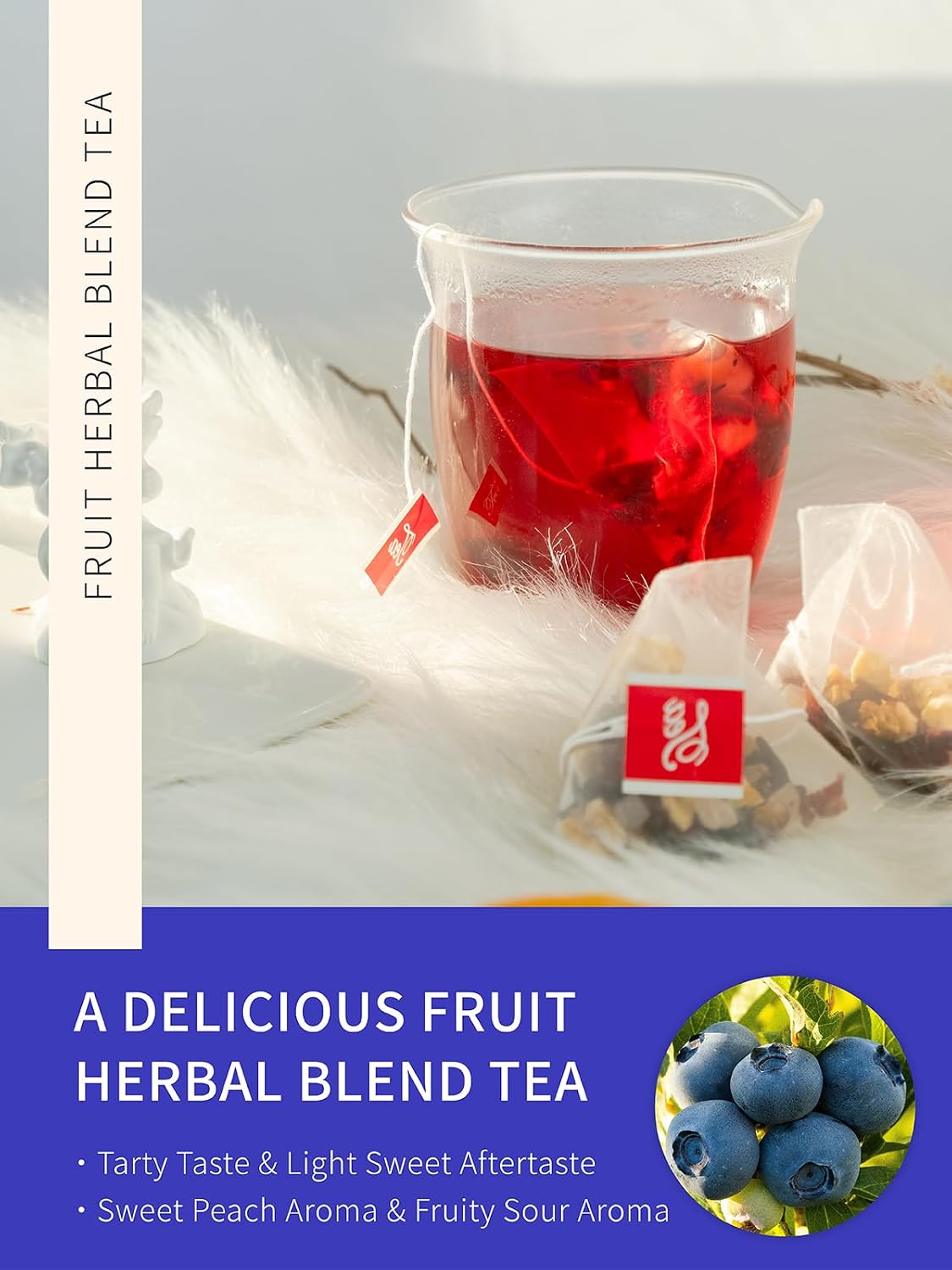 TeeLux Blueberry Hibiscus Tea Bags, Caffeine Free Fruit Herbal Tea, 30Count | Sweet &amp; Tart Fruit Flavor, Hibiscus Blend with Cranberry, Blueberry, Peach, Apple, Hibiscus, Hawthorn