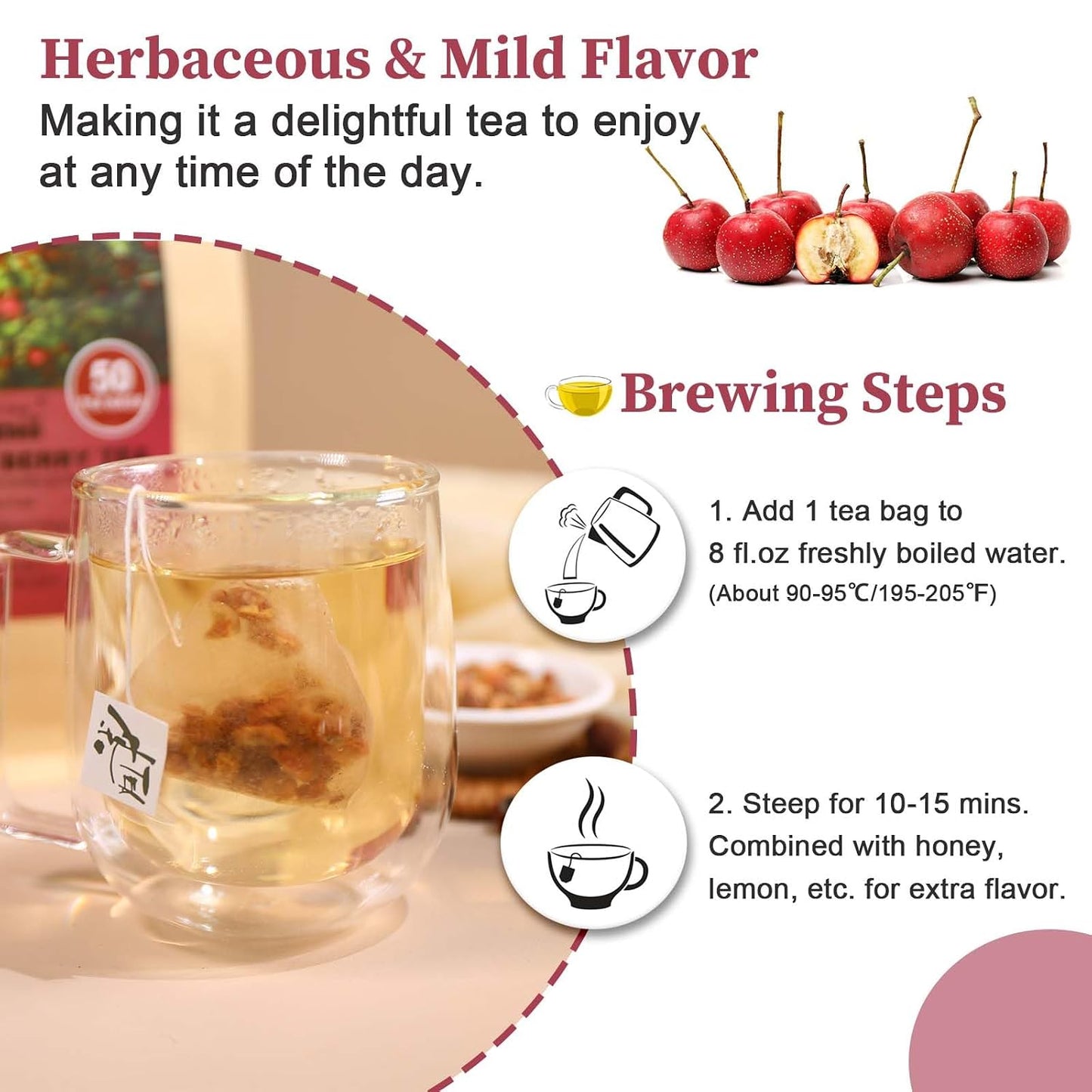 FullChea - Hawthorn Berry Tea Bags, 50 Count, Dried Hawthorn Berries