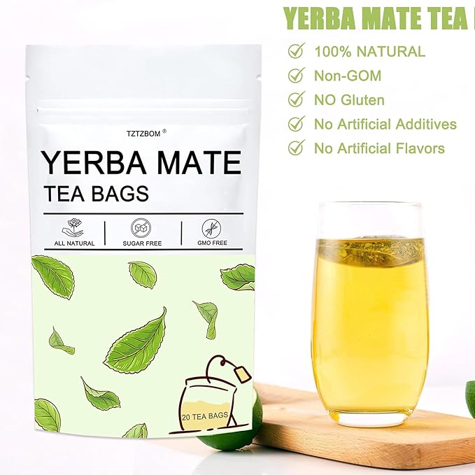 Yerba Mate, 20 Tea Bags, Natural Caffeine Yerba Mate Tea Bags, Smooth Energy & Focus
