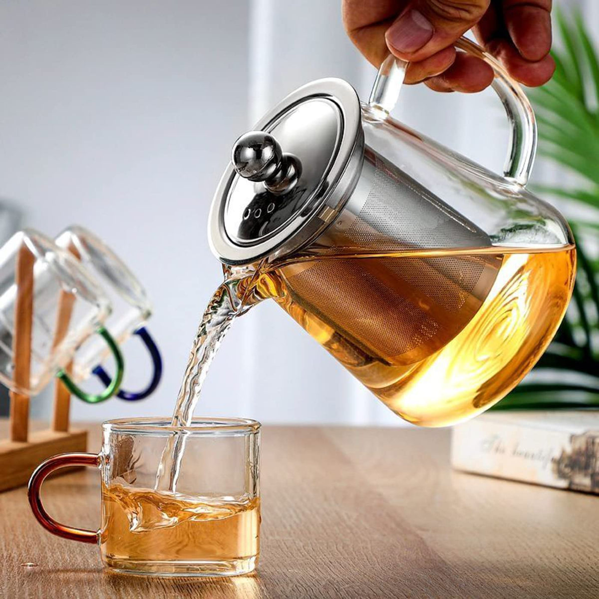 XINHUISHQZ Glass Teapot with Removable Stainless Steel Infuser, Borosilicate Glass Tea Pot with Strainer,for Blooming Tea &
