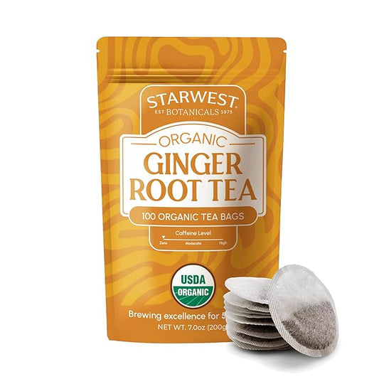 Starwest Botanicals Organic Ginger Root Tea - Caffeine Free Herbal Tea, Supports Digestion, String Free Sachets, USDA Organic Ginger Root, Non GMO