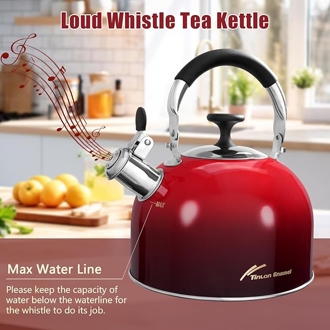 Tea Kettle Stovetop,Stainless Steel Whistling Tea Kettle For Stove Top, 2.5 Qt Tea Pot With Folding Handle
