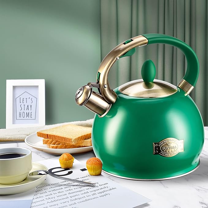 Susteas Stove Top Whistling Tea Kettle - Food Grade Stainless Steel Teakettle Teapot with Cool Touch Ergonomic Handle