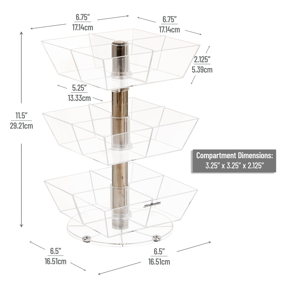 Mind Reader Tea Bag Carousel, 3 Tier Clear Acrylic Organizer with 12 Compartments, 360° Rotating Tea Station for Countertop