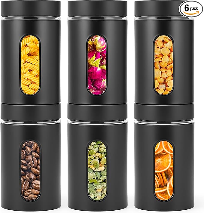 Patelai 6 Pack Kitchen Canisters Set Airtight Stainless Steel Canister Food Storage Container with W