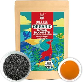 WT WEETEE Organic Lapsang Souchong Tea Loose Leaf, Organic Smoky Black Tea 8 Ounces, Natural Caffeine & Antioxidant, Traditional Chinese Tea