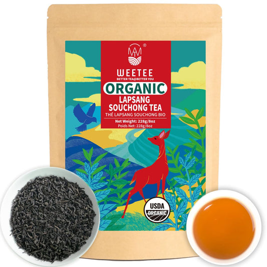 WT WEETEE Organic Lapsang Souchong Tea Loose Leaf, Chinese Smoky Black Tea | 8 Ounces / 228g | Natural Caffeine &amp; Antioxidant, Traditional Pine-smoked Tea from China | No Artificial Additives
