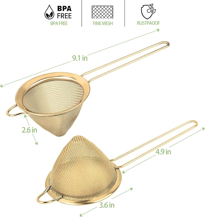 2 Pack Stainless Steel Small Food Strainer, Fine Mesh Sieve with Long Handle, Cocktail Strainer For Cocktails, Tea Herbs, Coffee & Drinks