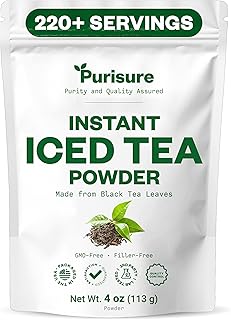 Purisure Unsweetened Instant Black Iced Tea Powder – Made from Real Tea Leaves, No Lemon Flavor, Sugarless, Zero- Calories, Dissolves in Cold Water, Makes Up to 220 plus Servings, 4 oz