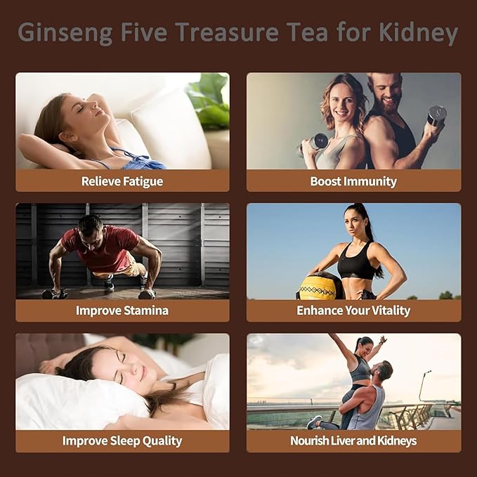 Ginseng Five Treasure Tea, 20 Teabags, Herbal Tea Formula Ginseng Six Treasure Traditional Chinese Herbal Tea for Men & Women