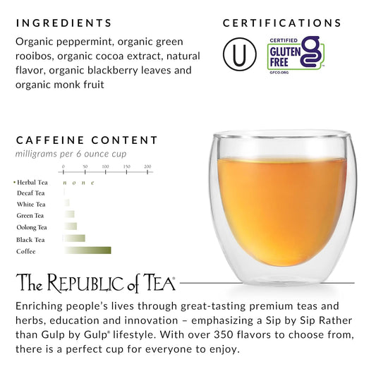 The Republic of Tea Peppermint Bark Herbal Tea, Caffeine Free, 36 Count | Suitable for day or evening sipping. Mellow and rounded with cool finish. Gluten Free and Kosher.