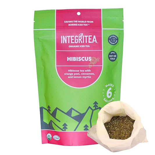 IntegriTEA Organic Hibiscus Tea Bags for Hibiscus Iced Tea - 6-Bag Unsweetened Iced Tea Pack for 6 Gallons of Tea - Hot or Cold Brew Iced Tea Bags