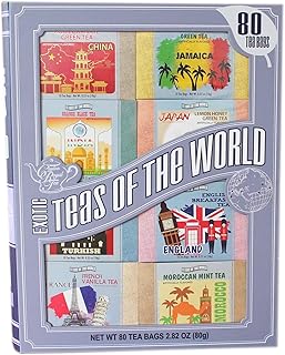 Exotic Teas of The World Gift Set, 80 Tea Bags, 8 Different Flavors