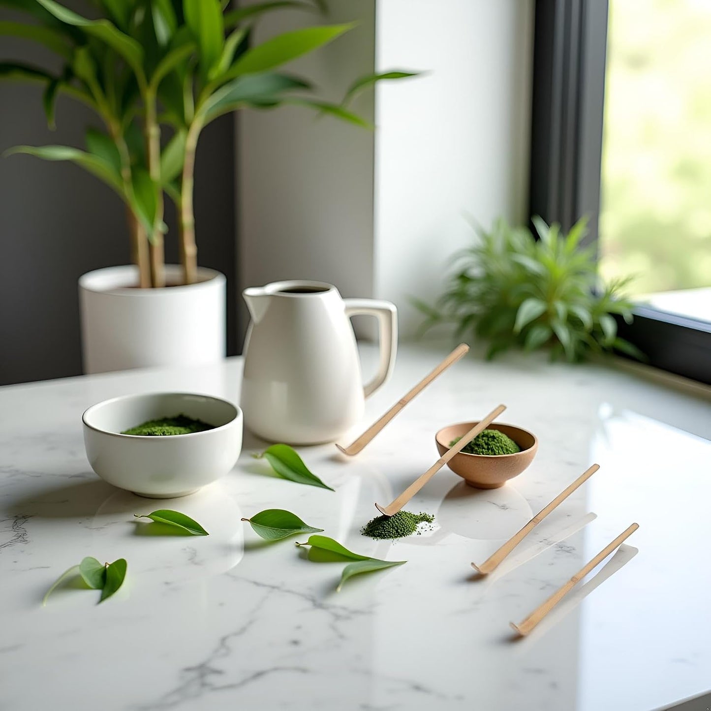 4Pcs Matcha Scoop Bamboo, Bamboo Matcha Scoop Japanese Chashaku Hooked Green Tea Spoon Tea Ceremony Utensils for Tea Lover, Tea Scoops, Coffee, Tea and Espresso 18cm